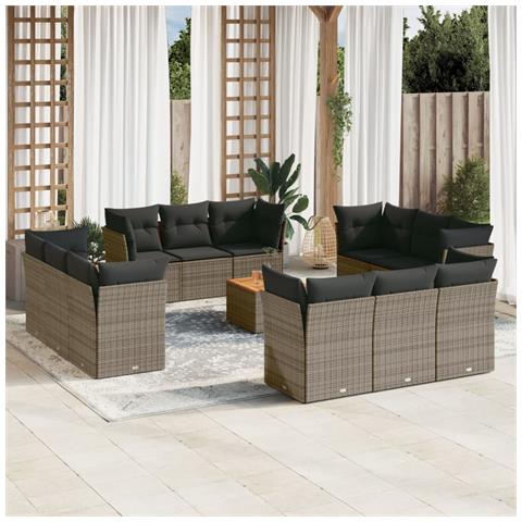 Lusso Casadino -  Set Divani Da Giardino 13 Pz Con Cuscini Grigio In Polyrattan - Foto 8