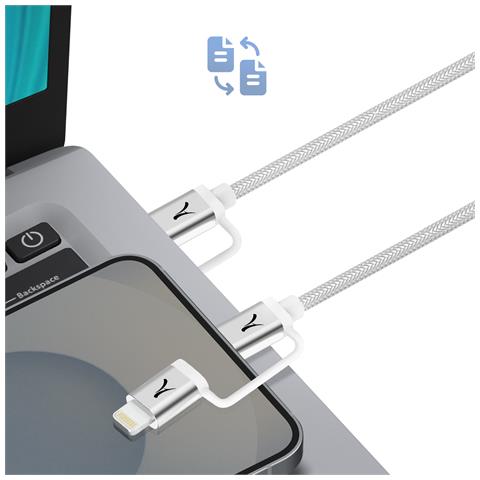 Cavo 4-in-1 Usb-c + Lightning Compatibile Apple Carplay Android Auto, Grigio - Foto 2