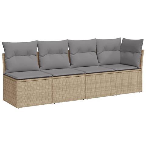 Divano da Giardino con Cuscini a 4 Posti Beige in Polyrattan - Foto 1