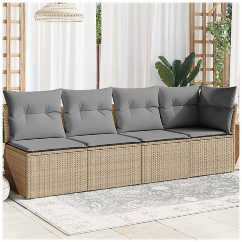 Divano da Giardino con Cuscini a 4 Posti Beige in Polyrattan - Foto 2