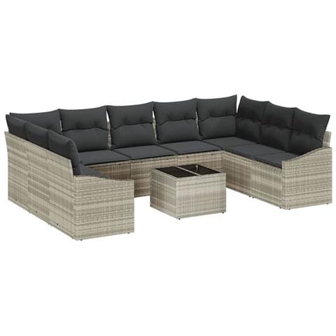 Set da Pranzo Giardino 10 Pezzi con Cuscini Grigio Rattan Sintetico - Foto 1