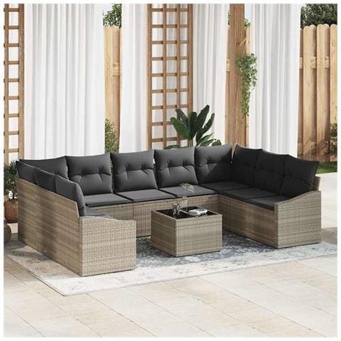Set da Pranzo Giardino 10 Pezzi con Cuscini Grigio Rattan Sintetico - Foto 2