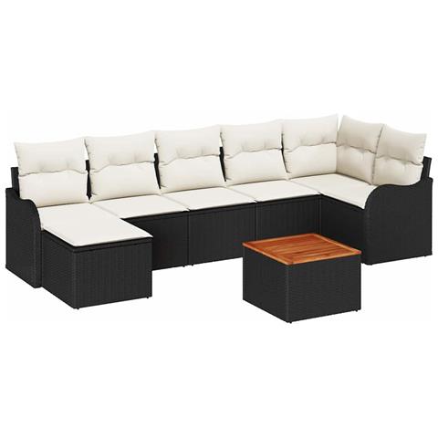 Set Divano Giardino 8 Pezzi Con Cuscini Nero Polyrattan Acacia, Divano Giardino 2 Posti Con Cuscini Nero Polyrattan - Foto 1