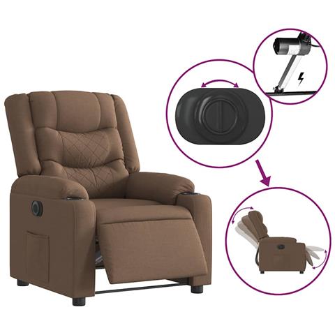 Poltrona Elettrica Reclinabile Marrone in Tessuto - Foto 9
