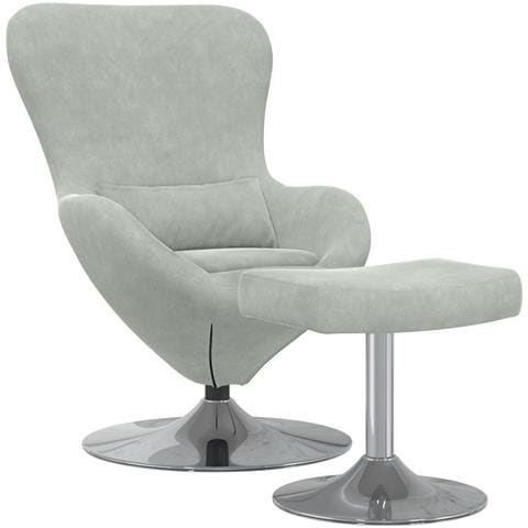 Poltrona a uovo  con poggiapiedi in velluto grigio chiaro - Foto 1