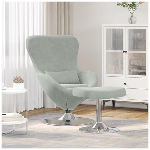 Poltrona a uovo  con poggiapiedi in velluto grigio chiaro - Foto 2