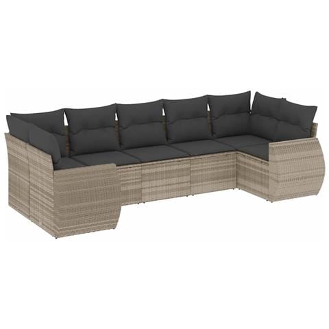 Set Divani da Giardino 7pz con Cuscini Grigio Chiaro Polyrattan - Foto 1