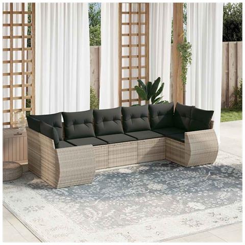 Set Divani da Giardino 7pz con Cuscini Grigio Chiaro Polyrattan - Foto 2