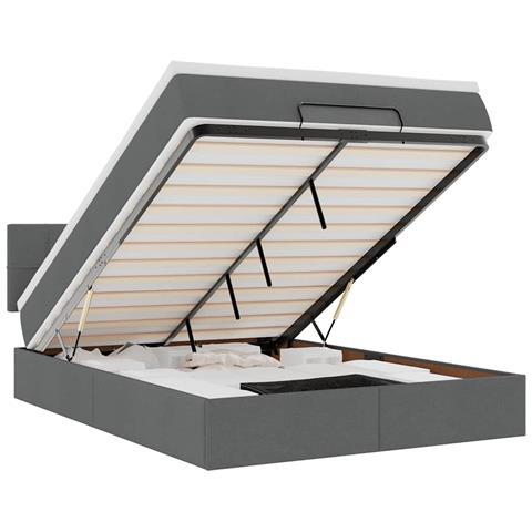 Pouf Letto con Materasso e LED Grigio Scuro 140x190 cm - Foto 1