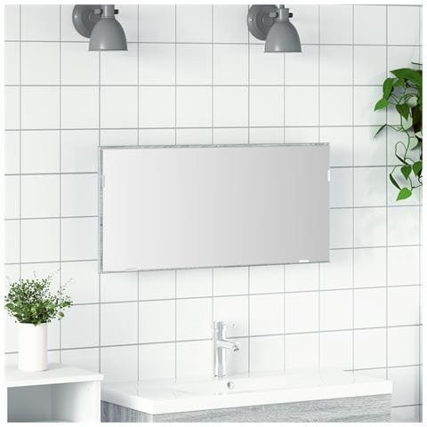 Mobile da bagno con specchio e luce LED Grigio Sonoma 80x37 cm - Foto 2