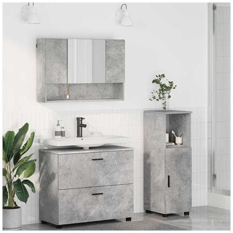 Set di mobili per il bagno con cassetto 3 pcs Grigio cemento - Foto 2