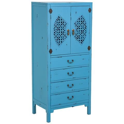 Mobiletto In Legno Con 4 Cassetti E 2 Ante Colore Blu 60x40x140h Cm - Foto 1