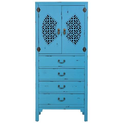 Mobiletto In Legno Con 4 Cassetti E 2 Ante Colore Blu 60x40x140h Cm - Foto 2