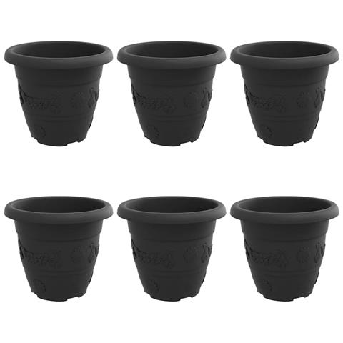Vaso Rotondo per Fiori 6 pcs Nero Ø 26 x 21.5 cm Plastica - Foto 1