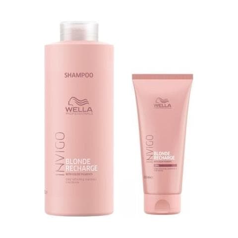 Set Wella Invigo Recharge Cool Blonde - Shampoo 1000 Ml + Balsamo 200 Ml - Foto 1