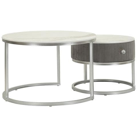 Coppia Tavolini Da Caffè Greys Rotondi In Grigio E Argento Ø70x45 E Ø50x40 Cm - Foto 1