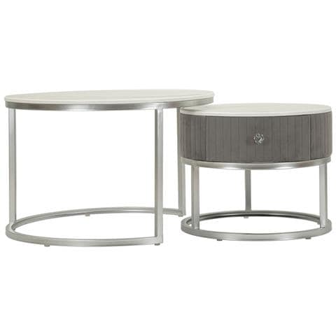 Coppia Tavolini Da Caffè Greys Rotondi In Grigio E Argento Ø70x45 E Ø50x40 Cm - Foto 2