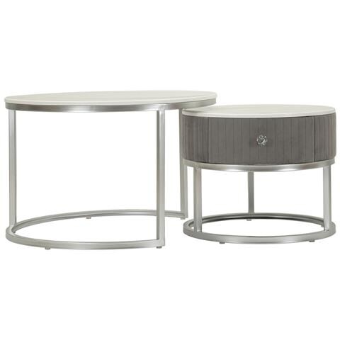 Set Di Tavolini Vkh796-grigio-legno-70x70x45 Cm - Foto 2