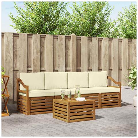Set divani 5 pcs Naturale e Crema Legno di Acacia Massello - Foto 2