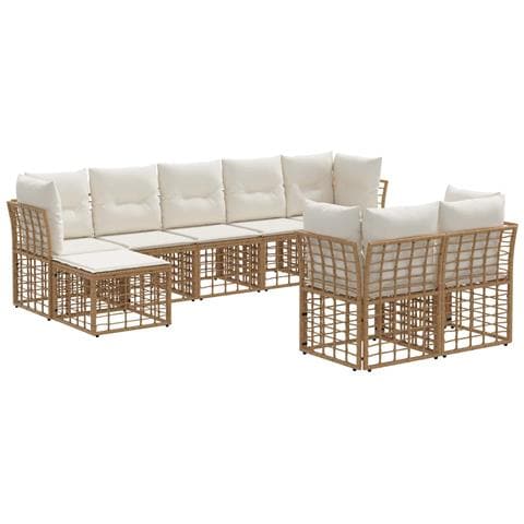 Set di divani da esterno Naturale e Bianco Crema Poliestere - Foto 1