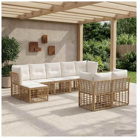 Set di divani da esterno Naturale e Bianco Crema Poliestere - Foto 2