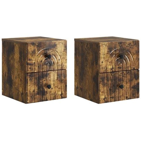 Mobiletto da notte a muro 2 pcs Rovere Fumo 33 x 34,5 x 40 cm - Foto 1