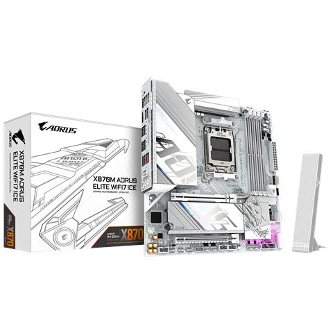 X870M AORUS ELITE WIFI7 ICE Scheda Madre - Supporta CPU AMD Ryzen 9000, VRM digitale a 14+2+2 fasi, fino a 8200 Hz DDR5 (O.C), 1× PCIe 5.0 + 1× PCIe 4.0, Wi-Fi 7, LAN 2.5 GbE, USB 4 - Foto 1