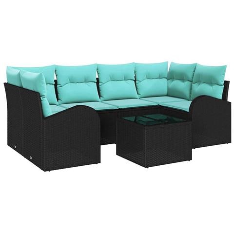 Set Divano da Giardino 7 pcs Nero e Turchese polyrattan - Foto 1