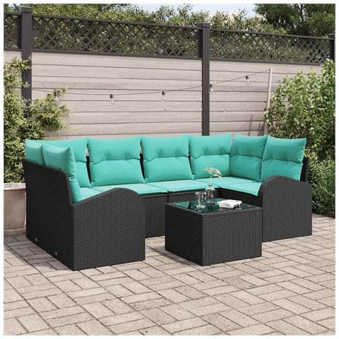 Set Divano da Giardino 7 pcs Nero e Turchese polyrattan - Foto 2