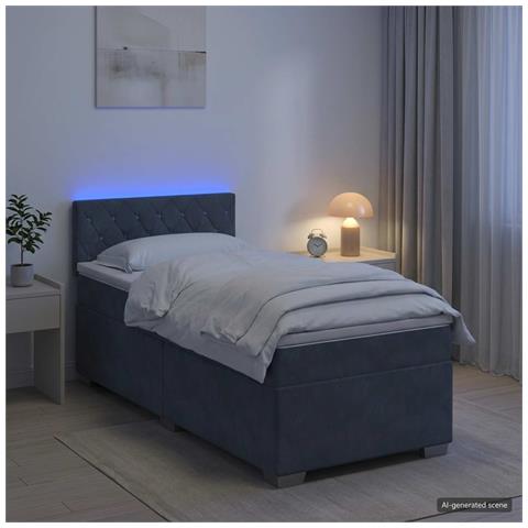 Letto con Box Spring, Materasso e LED Grigio Scuro Singolo - Foto 2