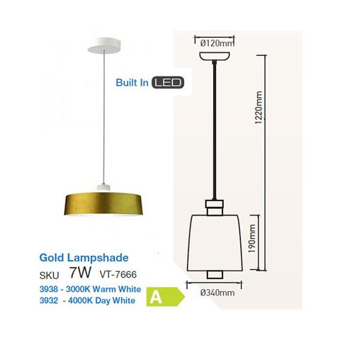 Lampadario Moderno Pendente 1mt Diffusore Acrilico E Piastra Led Smd 7w 4000k 120° 400lm Gold Metal Ø340mm Vt-7666 - Sku 3932 - Foto 4