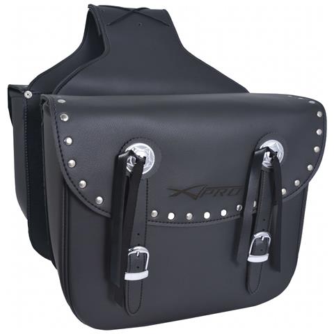 Borse Coppia Bisacce Rigide Borchie Cromate Custom Moto Nero Saddle Bags - Foto 1