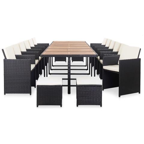 Set Da Pranzo Da Giardino 17 Pz Con Cuscini In Polyrattan Nero - Foto 1
