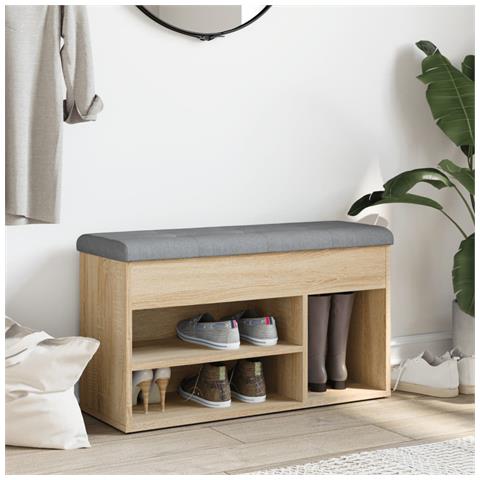 Panca Porta Scarpe Rovere Sonoma 82x32x45,5cm Legno Multistrato - Foto 3