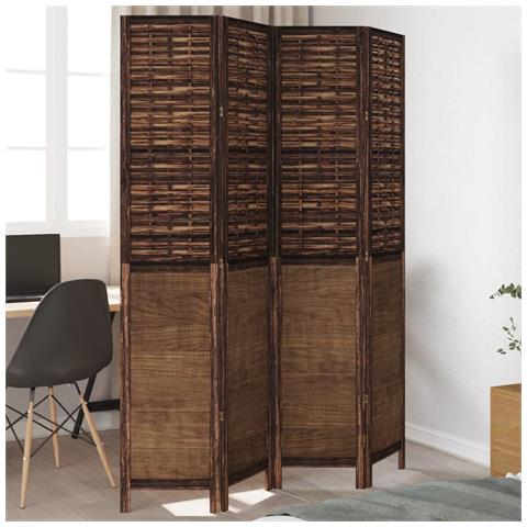 Divisorio Ambienti 4 Pannelli Marrone Scuro Massello Paulownia - Foto 1