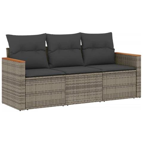 Set Divani Da Giardino 3 Pz Con Cuscini Grigio In Polyrattan - Foto 2