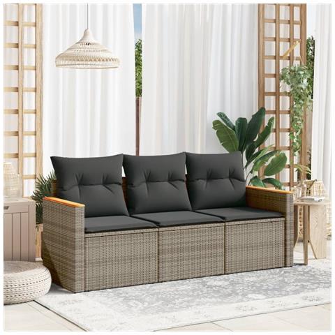 Set Divani Da Giardino 3 Pz Con Cuscini Grigio In Polyrattan - Foto 1