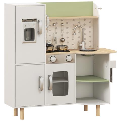 Cucina Giocattolo Per Bambini 3-6 Anni Con Macchina Del Ghiaccio E Utensili, 84x34x89 Cm, Bianco E Verde - Foto 1