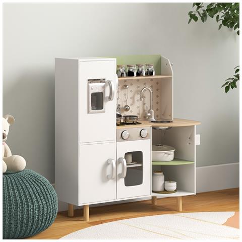 Cucina Giocattolo Per Bambini 3-6 Anni Con Macchina Del Ghiaccio E Utensili, 84x34x89 Cm, Bianco E Verde - Foto 2