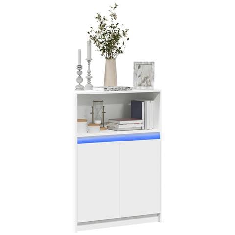 Credenza Con Led Bianca 72x34x100 Cm In Legno Multistrato - Foto 1