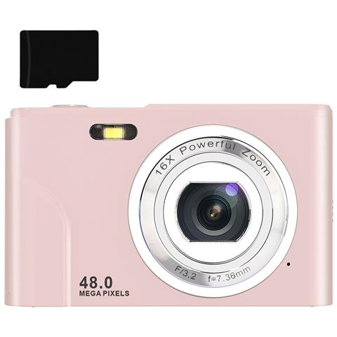 Fotocamera Digitale Da 48 Mp, Fhd 1080p, Zoom 16x, Scheda Di Memoria Da 32 Gb Pink - Foto 1