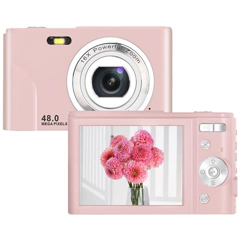 Fotocamera Digitale Da 48 Mp, Fhd 1080p, Zoom 16x, Scheda Di Memoria Da 32 Gb Pink - Foto 8