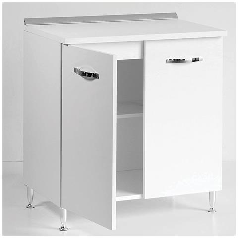 Mobile Base 2 Ante Per Cucina 80x50xh85 Bianco Frassino Mobiletto In Legno - Foto 3