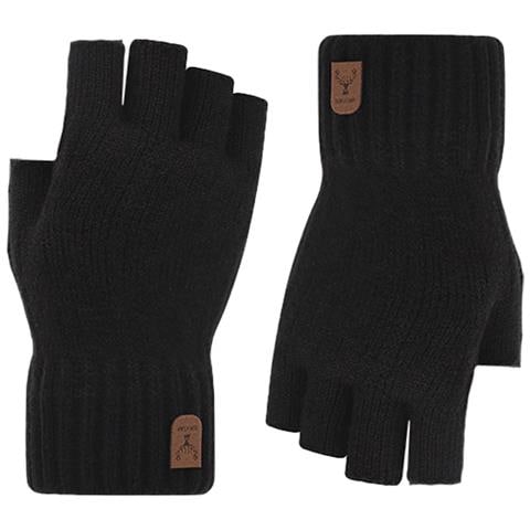 Guanti Senza Dita Lavorati A Maglia In Misto Alpaca Black - Foto 2