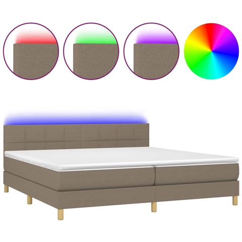 Letto a Molle Materasso e LED tortora 200x200cm in Tessuto - Foto 1