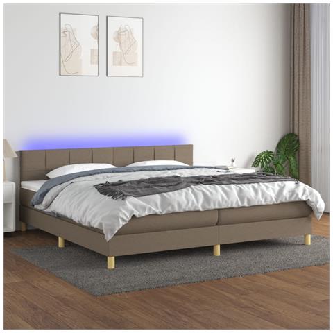 Letto a Molle Materasso e LED tortora 200x200cm in Tessuto - Foto 8