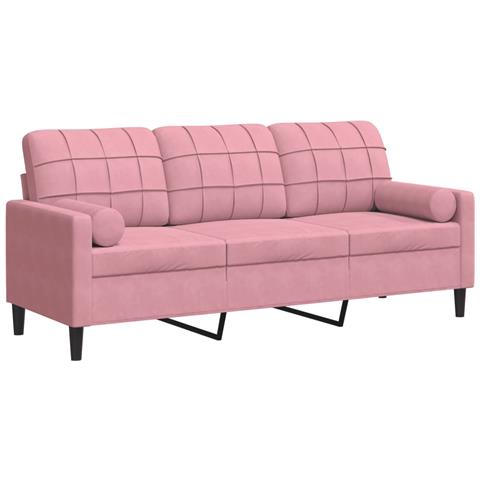 Divano A 3 Posti Con Cuscini Rosa 180 Cm In Velluto - Foto 2