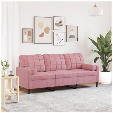 Divano A 3 Posti Con Cuscini Rosa 180 Cm In Velluto - Foto 1