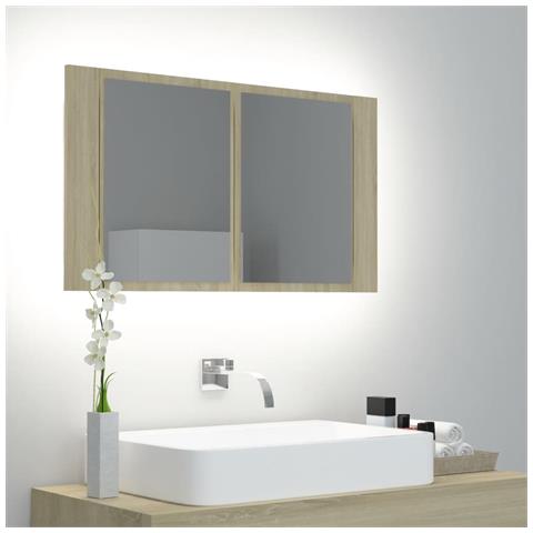 Lusso Casadino - Armadietto A Specchio Con Luci Led Rovere Sonoma In Acrilico - Foto 8