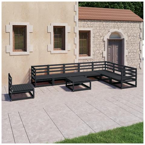 Set Divani Da Giardino 9 Pz Nero In Legno Massello Di Pino - Foto 8